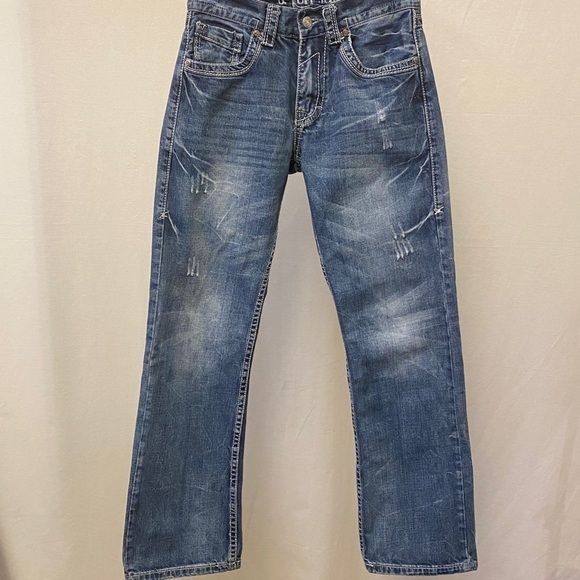 B. Tuff 28x30 Torque Mens Cowboy Bootcut Jeans (Tag 28x32) Embroidered Distress - Picture 12 of 13